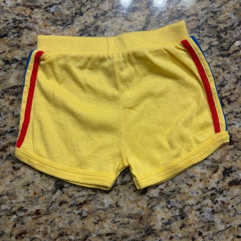 Vintage Devknit Kids Medium Yellow Striped Athletic Gym Shorts Made in USA Retro